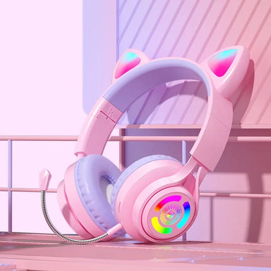 Kids Kitty-Beats LED Light-Up Headphones - Wired/Wireless